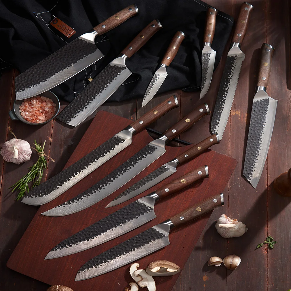 Rukojeť VG-10 Kurouchi z kladiva z damaškového dřeva a pryskyřice s kladiva z damaškového ořechu