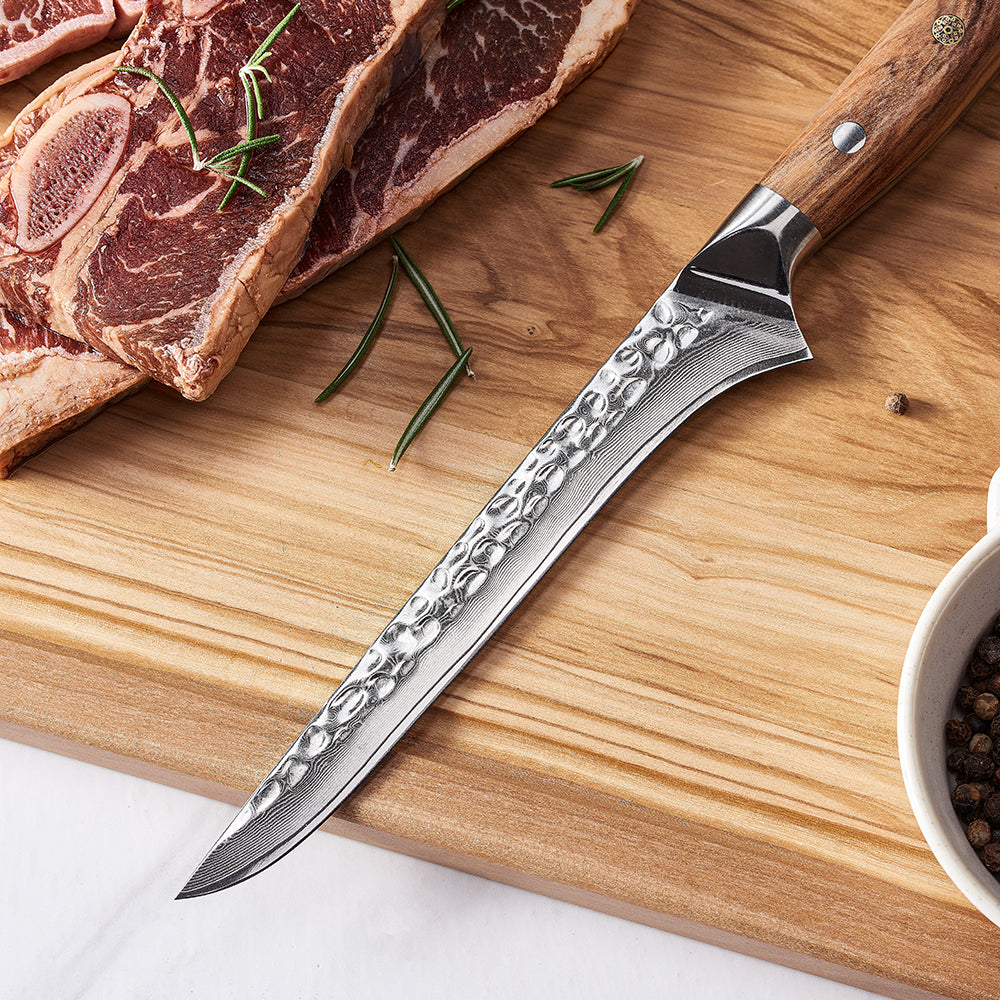 Vykosťovací nůž, Hikari – přesné filetování ryb a masa s čepelí z damaškové oceli VG-10 a rukojetí z olivového dřeva - Hikari