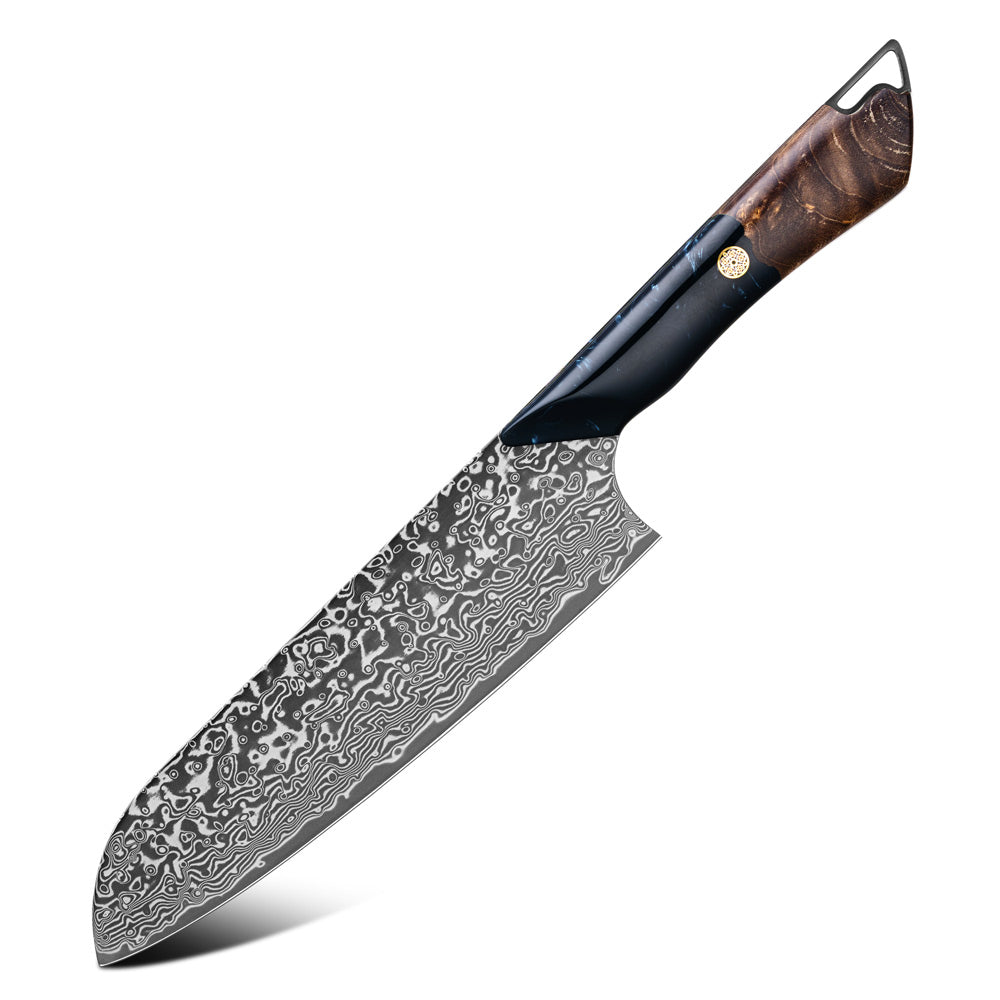 Damaškový nůž Santoku Hikari – 7palcová čepel VG10 a rukojeť z javoru a pryskyřice