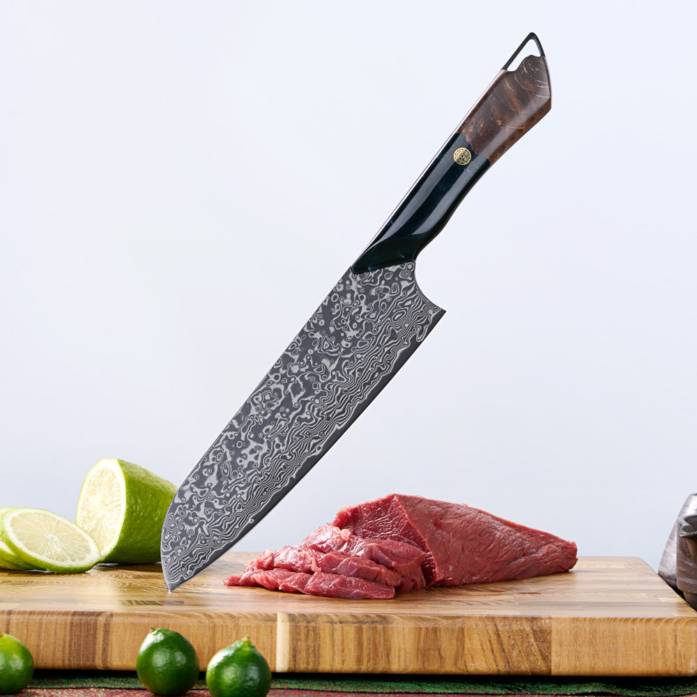 Damaškový nůž Santoku Hikari – 7palcová čepel VG10 a rukojeť z javoru a pryskyřice