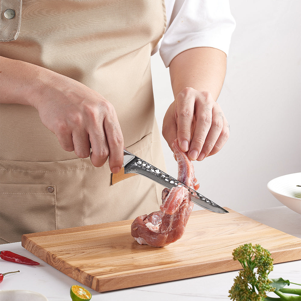 Vykosťovací nůž, Hikari – přesné filetování ryb a masa s čepelí z damaškové oceli VG-10 a rukojetí z olivového dřeva - Hikari