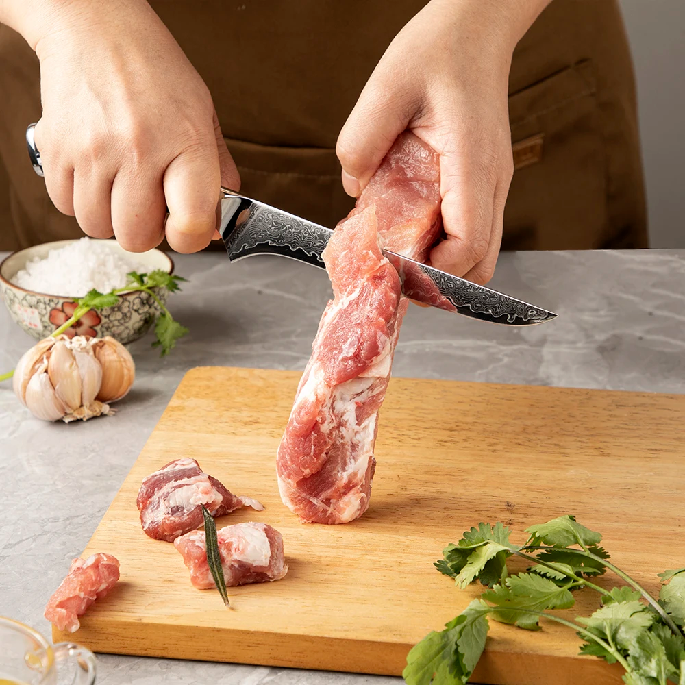 Profesionální vykosťovací nůž, Hikari - filetovací a porcovací nůž na maso a ryby, čepel z damaškové oceli, Honesuki - Hikari