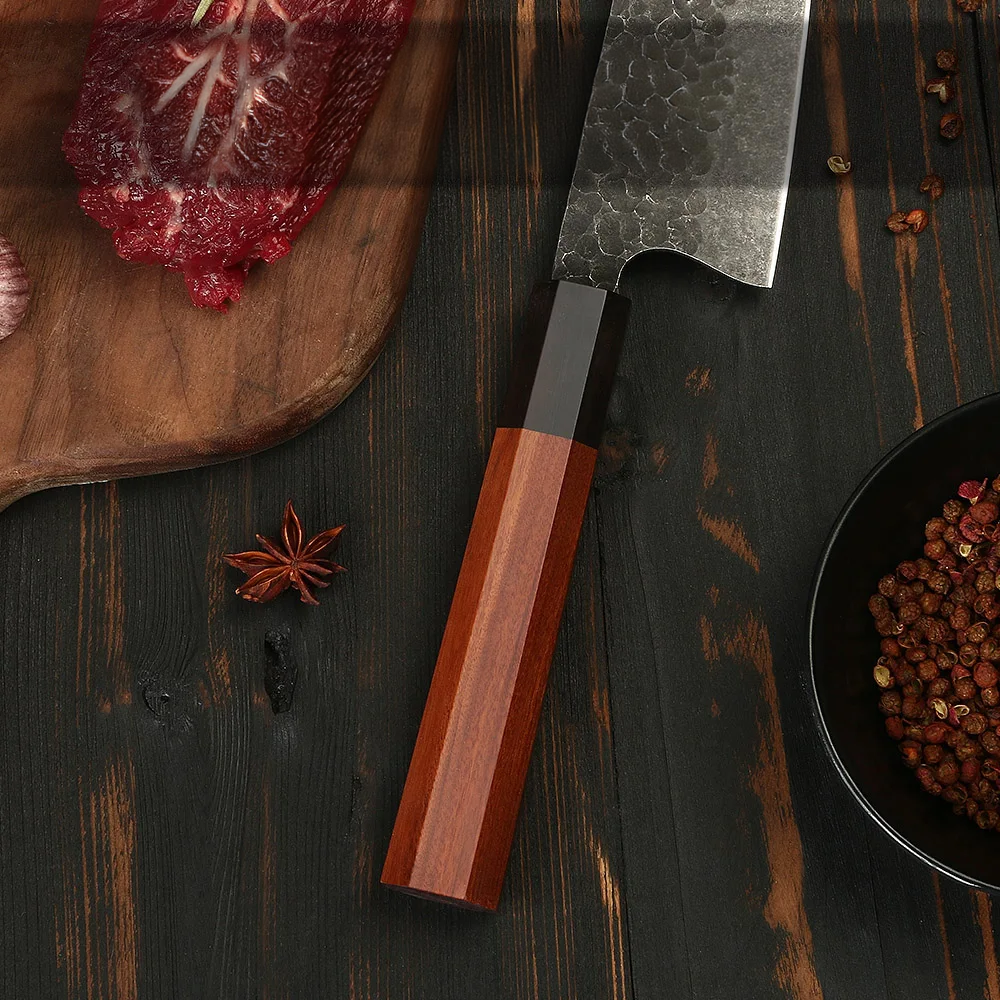 Vysoce kvalitní šéfkuchařský nůž, Hikari - kuchyňský nůž - kladená vysoce uhlíková ocel a rukojeť z prémiového mahagonu - Hikari