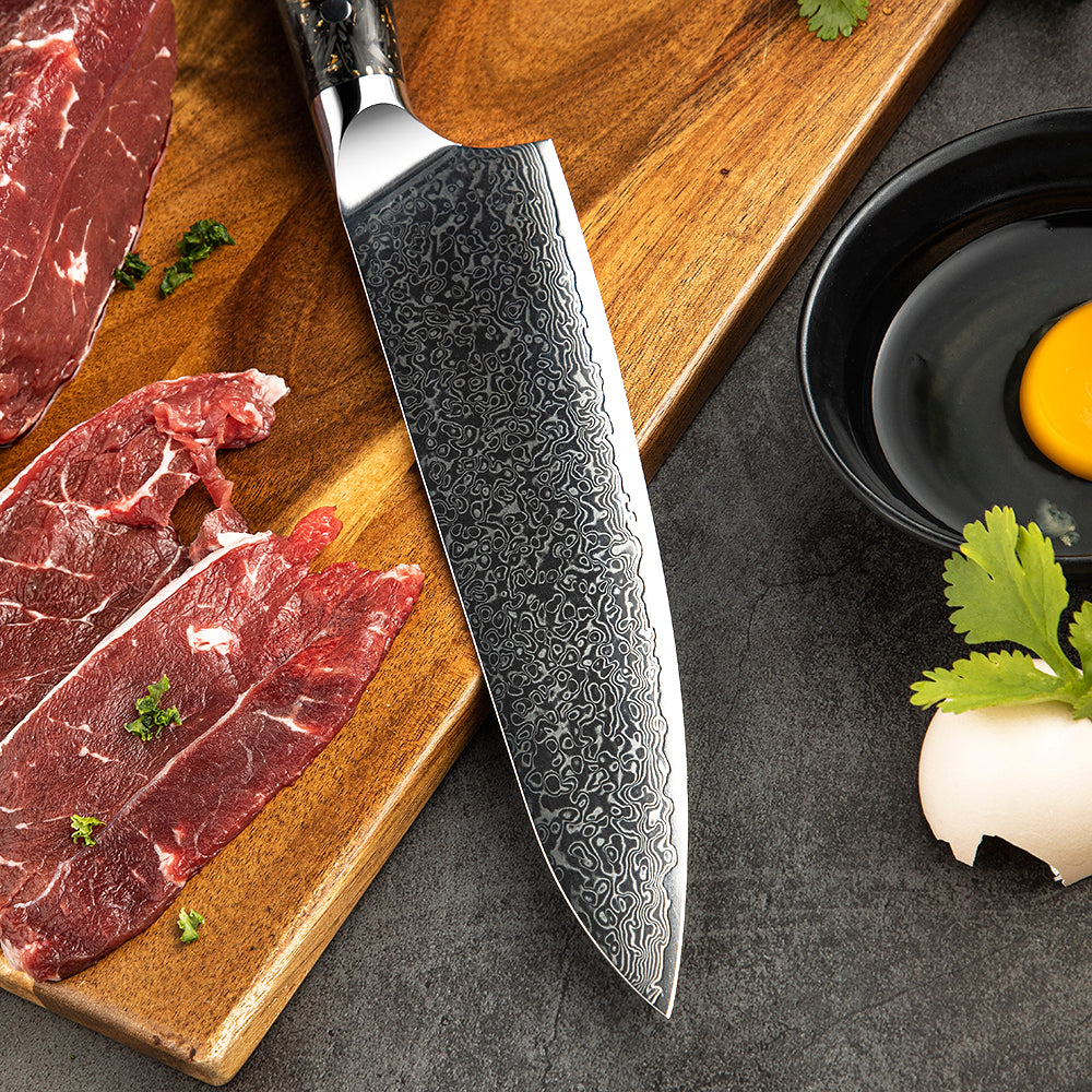Profesionální šéfkuchařský nůž, nůž Hikari - japonský kuchyňský nůž z damaškové oceli VG-10, ergonomická rukojeť z uhlíkových vláken - Hikari