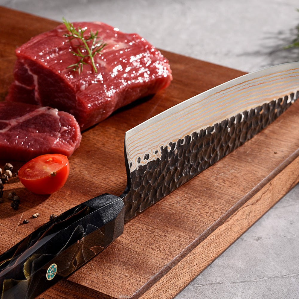 Premium Chef's Knife, Hikari Knife - Japanese Style, VG -10 with Damascus Finish and Copper Handle - Hikari