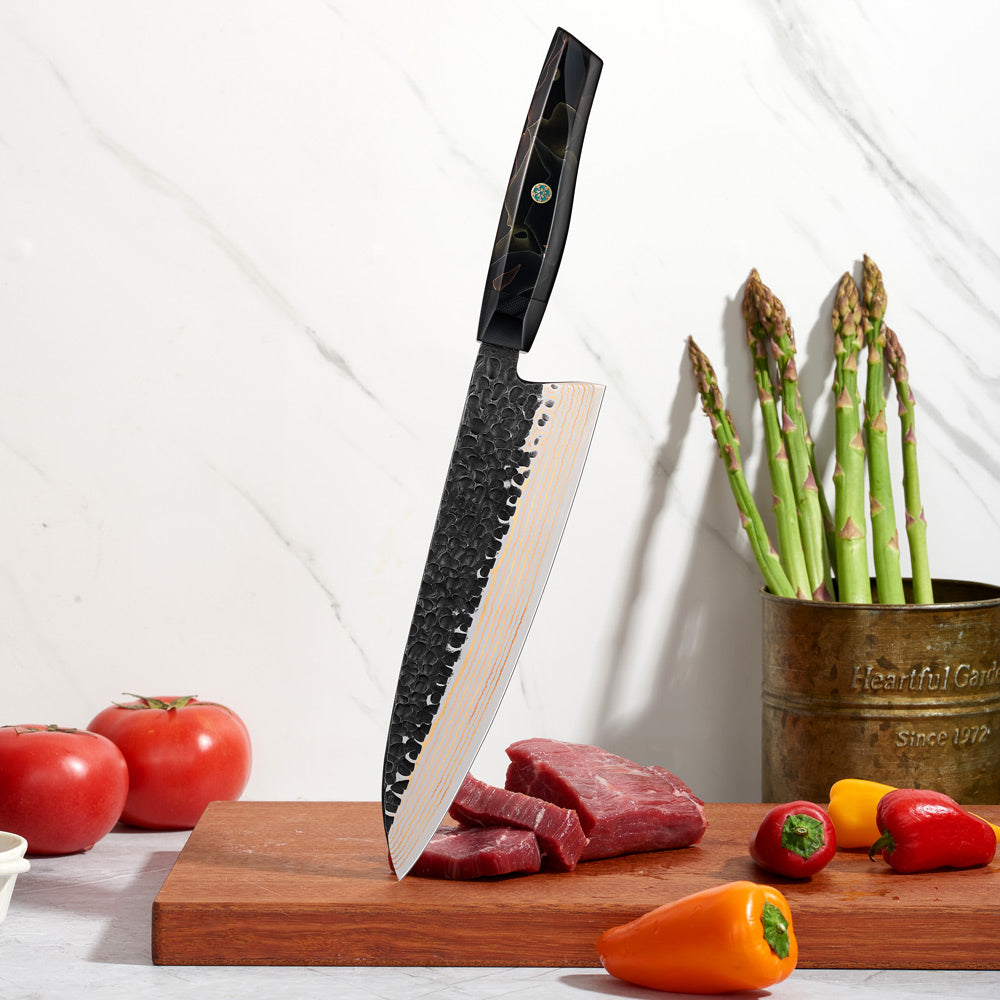 Premium Chef's Knife, Hikari Knife - Japanese Style, VG -10 with Damascus Finish and Copper Handle - Hikari