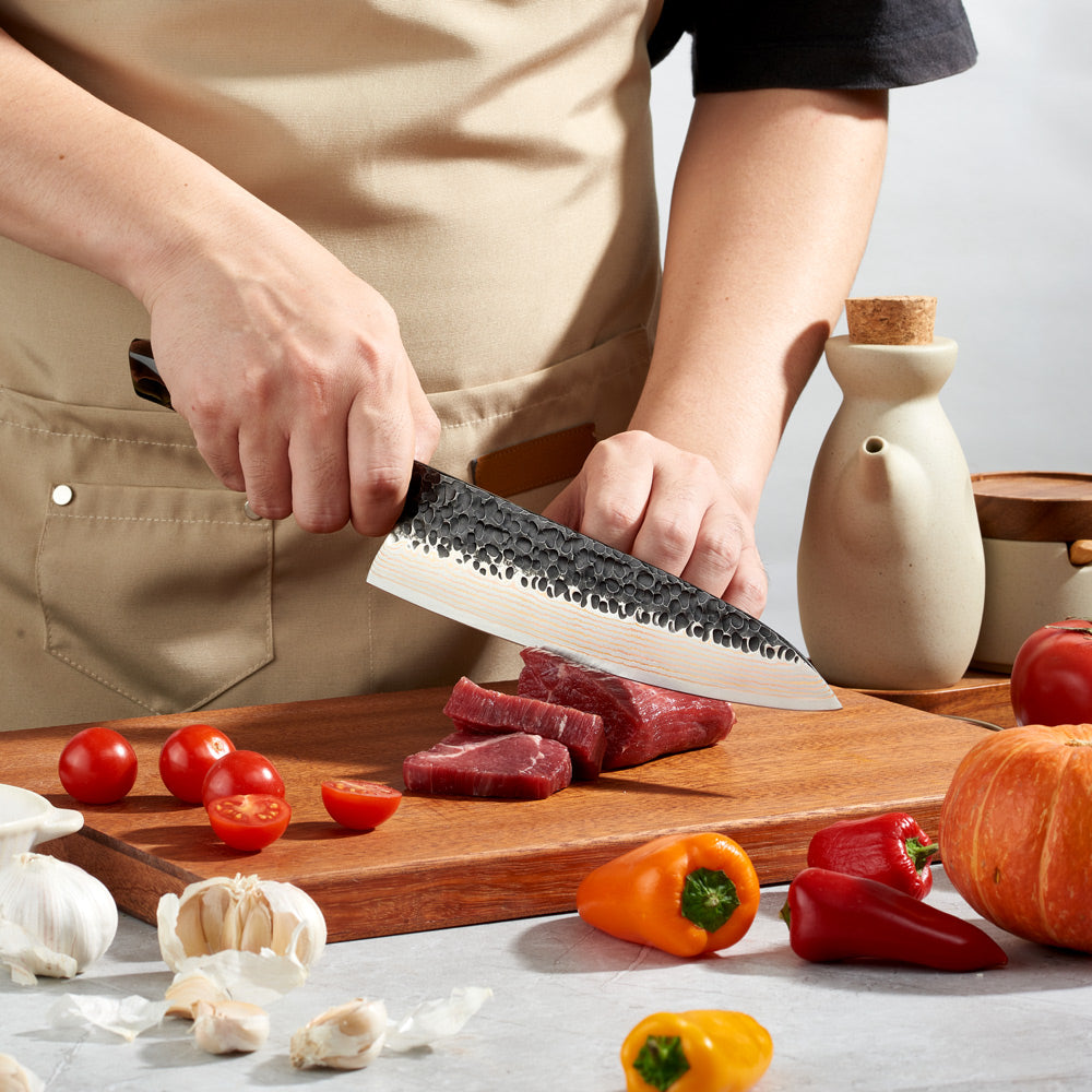 Premium Chef's Knife, Hikari Knife - Japanese Style, VG -10 with Damascus Finish and Copper Handle - Hikari