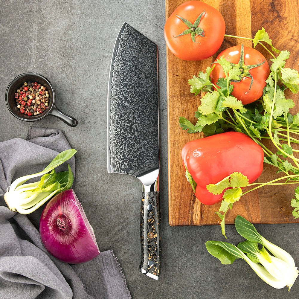 Premium Cleaver, Hikari – Damascus VG -10 Blade, Carbon Fiber Handle, Heavy -Duty Knife for Chopping and Slicing - Hikari