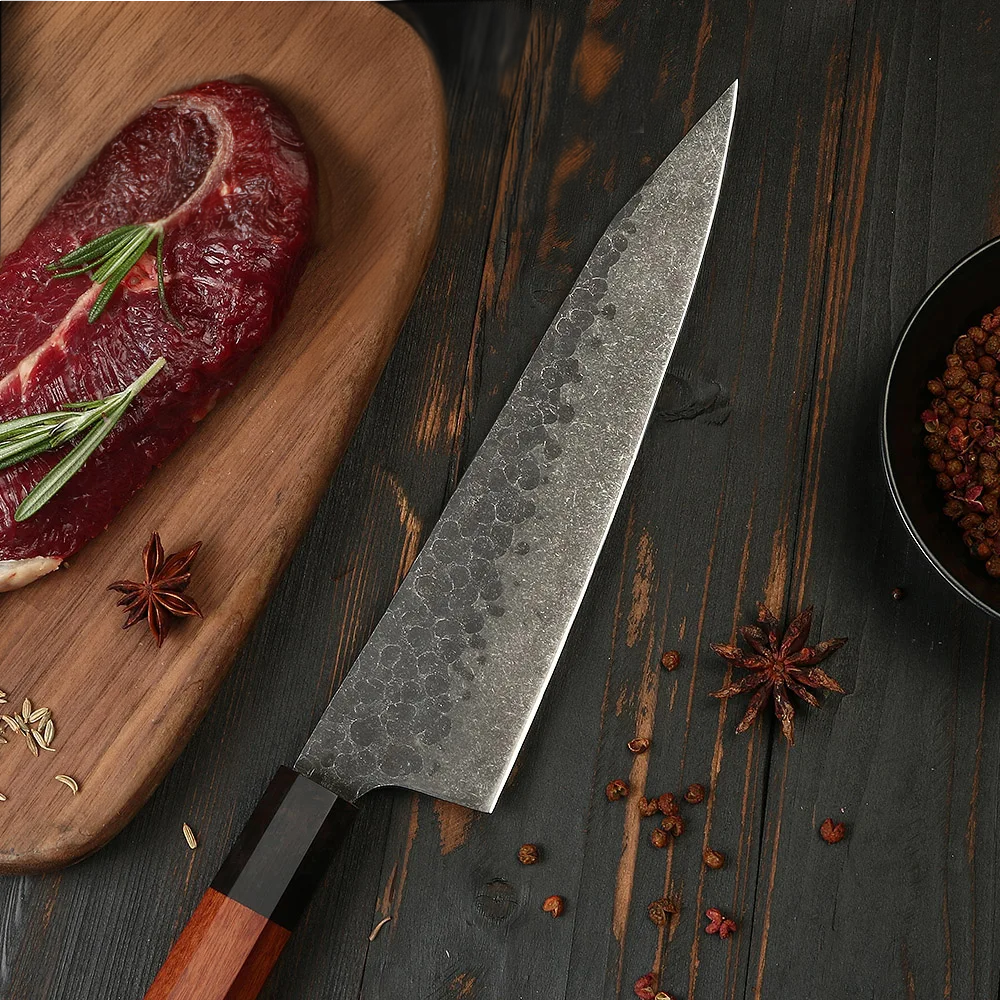 Prémiový multifunkční nůž Kiritsuke - čepel z vysoce uhlíkové oceli, ergonomická mahagonová rukojeť 22 cm - Hikari