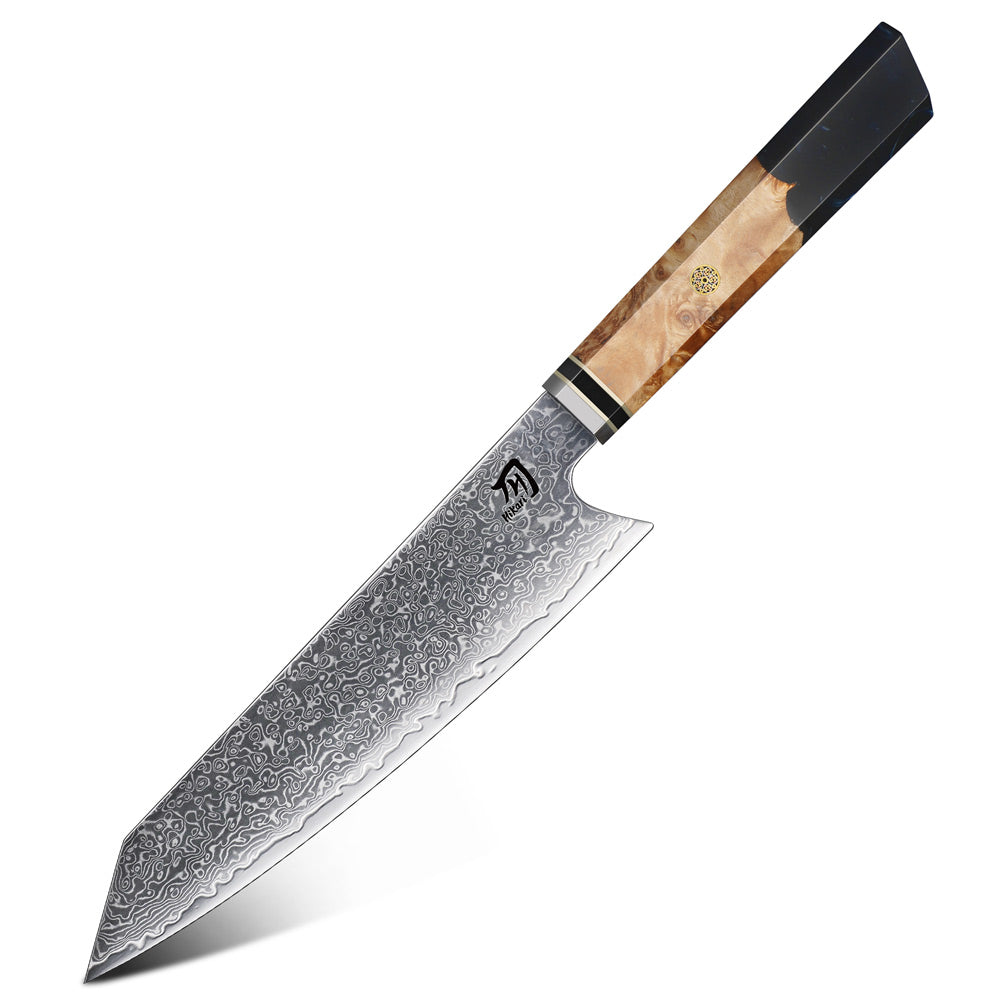 Prémiový nůž Kiritsuke, Hikari - damašková ocel VG-10, stylová rukojeť z pryskyřice a burlového dřeva pro přesnost