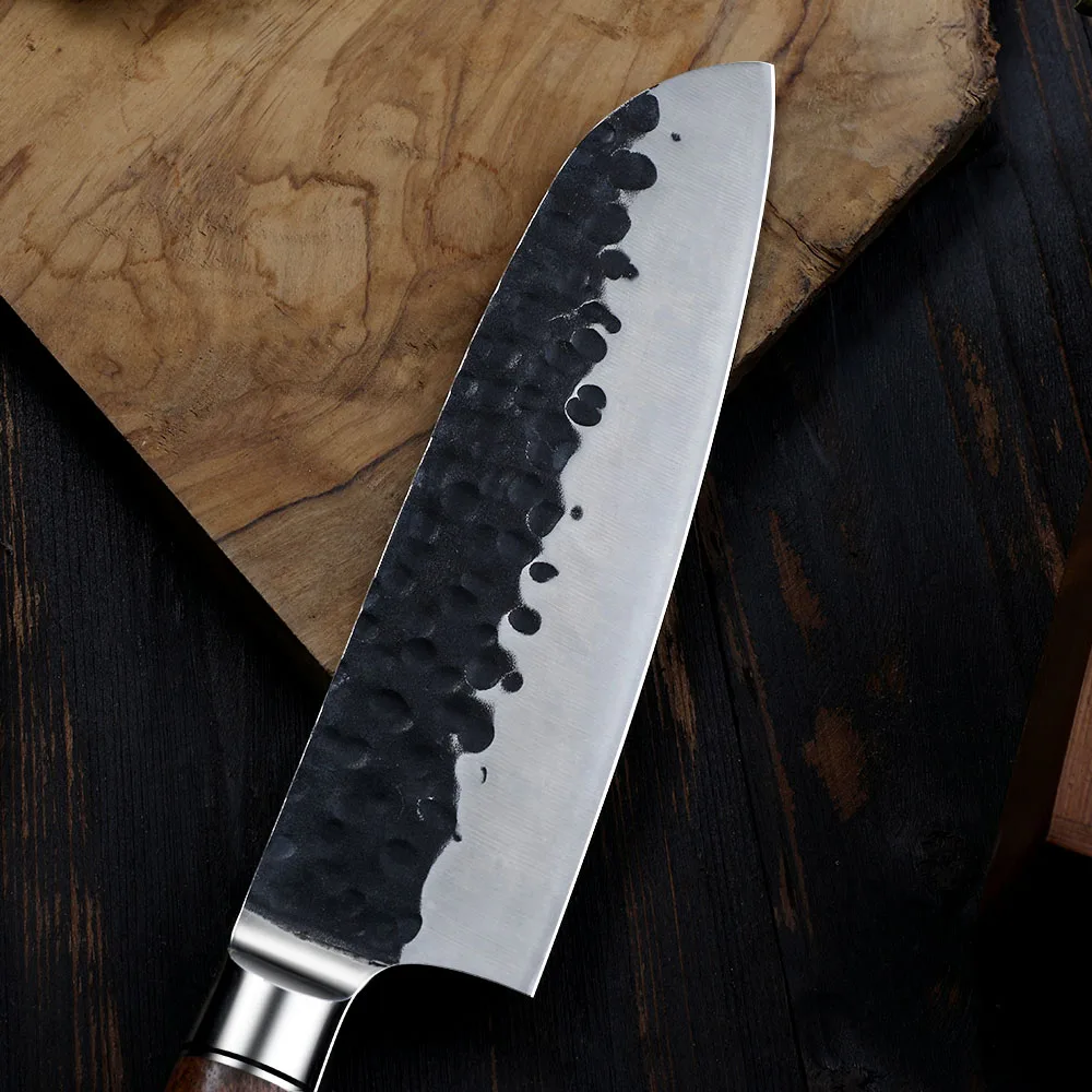 Santoku nůž, Hikari – uhlíková ocel, rukojeť z růžového dřeva, univerzální kuchyňský nůž na maso, ryby a zeleninu - Hikari