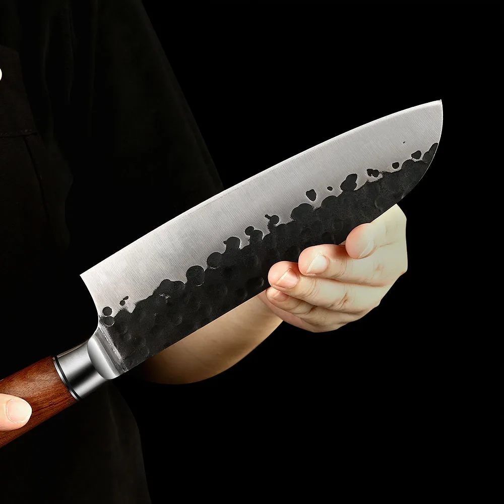 Santoku nůž, Hikari – uhlíková ocel, rukojeť z růžového dřeva, univerzální kuchyňský nůž na maso, ryby a zeleninu - Hikari