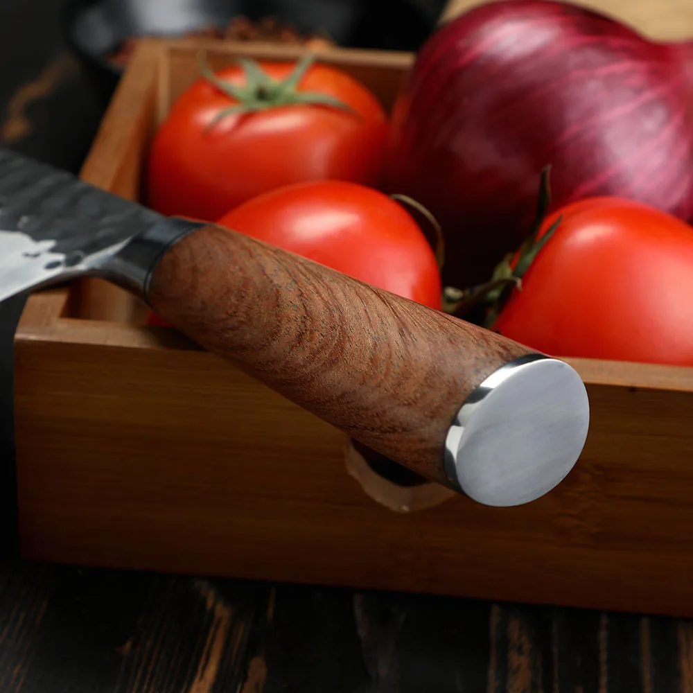 Santoku nůž, Hikari – uhlíková ocel, rukojeť z růžového dřeva, univerzální kuchyňský nůž na maso, ryby a zeleninu - Hikari