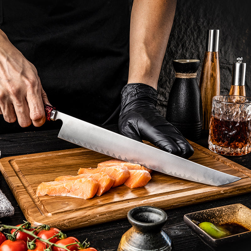 Krájecí nůž Hikari Sakimaru – profesionální japonský nůž typu Yanagiba / Sujihiki s matnou čepelí a pryskyřicovou rukojetí