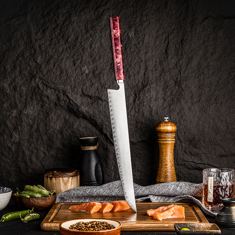 Krájecí nůž Hikari Sakimaru – profesionální japonský nůž typu Yanagiba / Sujihiki s matnou čepelí a pryskyřicovou rukojetí