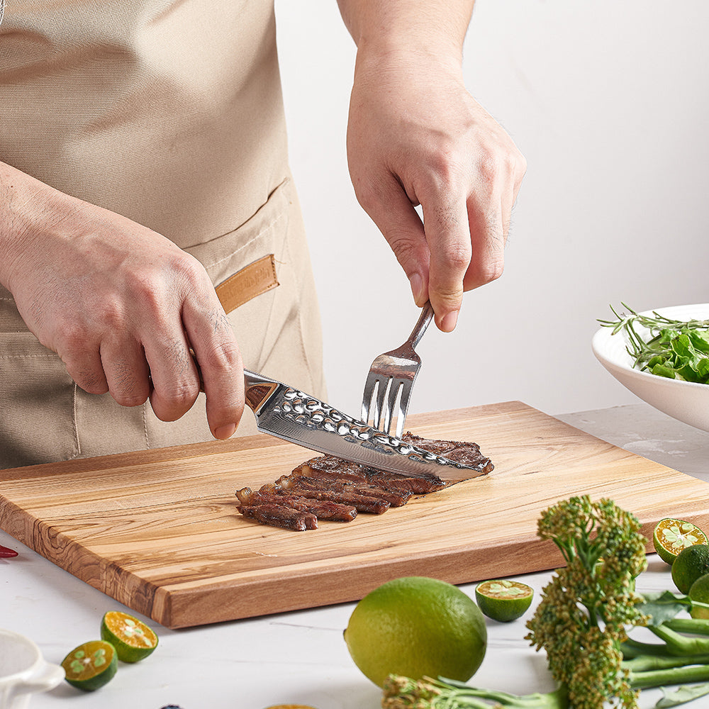 Steakový nůž, Hikari - přesné krájení na grilování a maso s čepelí z damaškové oceli VG-10 a rukojetí z olivového dřeva - Hikari