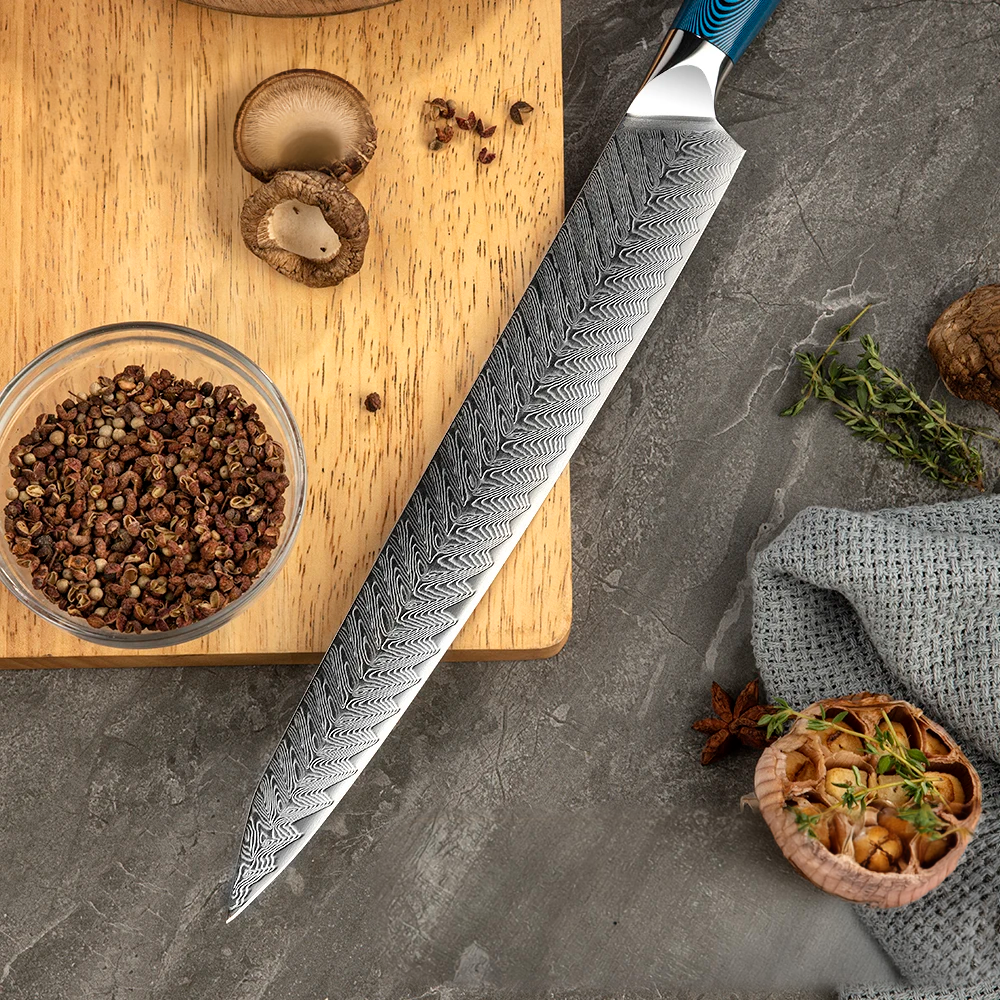 Hikari Yanagiba - Damaškový nůž na sushi s rukojetí z dřeva Belle Pakkawood, na přípravu syrového masa - Hikari