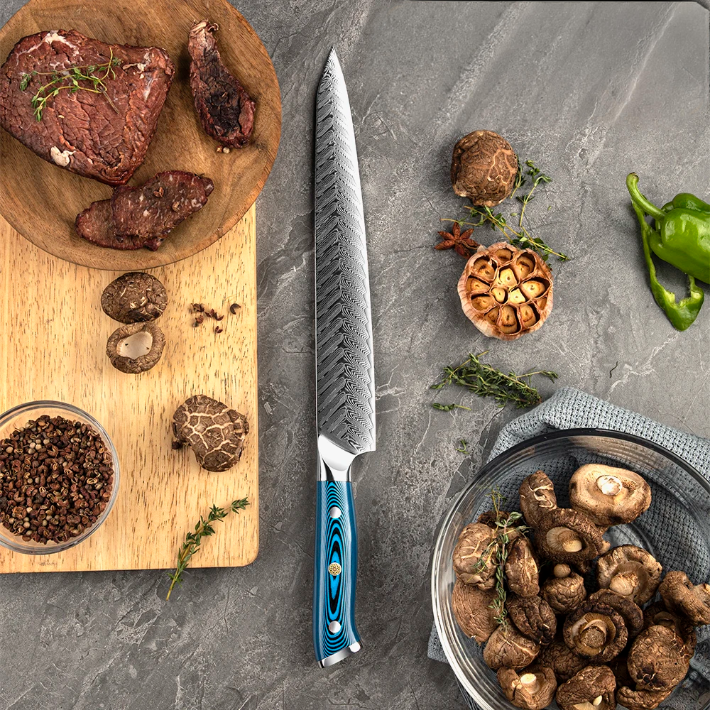 Hikari Yanagiba - Damaškový nůž na sushi s rukojetí z dřeva Belle Pakkawood, na přípravu syrového masa - Hikari