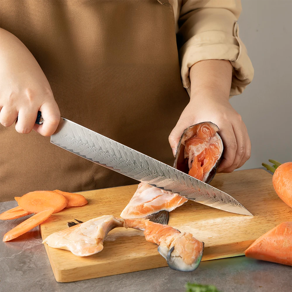 Hikari Yanagiba - Damaškový nůž na sushi s rukojetí z dřeva Belle Pakkawood, na přípravu syrového masa - Hikari