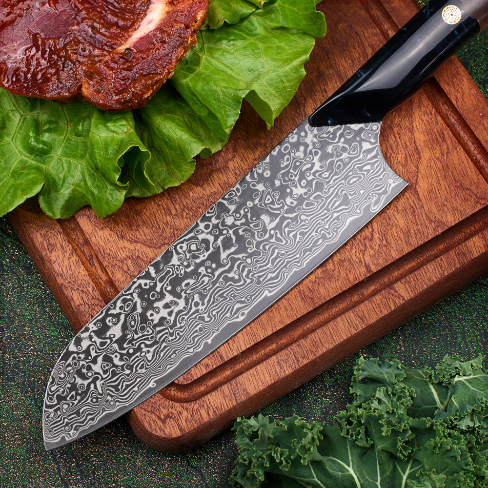Damaškový nůž Santoku Hikari – 7palcová čepel VG10 a rukojeť z javoru a pryskyřice