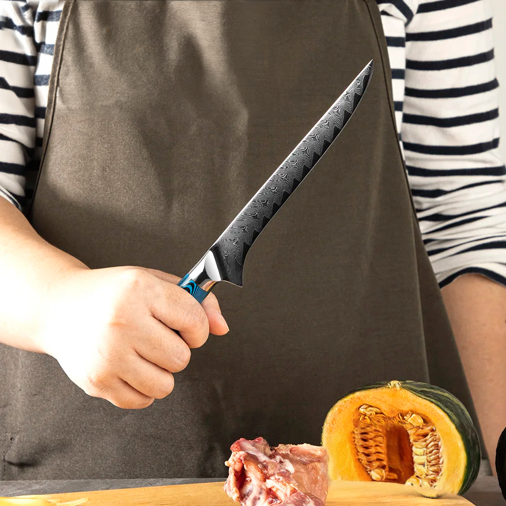 Premium Boning Knife, Hikari –  Filleting Knife for Meat and Fish, Damascus Steel and Pakkawood Handle, Honesuki - Hikari