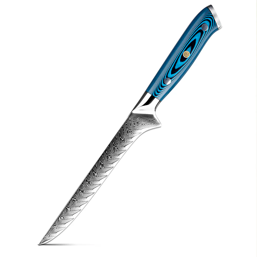 Premium Boning Knife, Hikari –  Filleting Knife for Meat and Fish, Damascus Steel and Pakkawood Handle, Honesuki - Hikari
