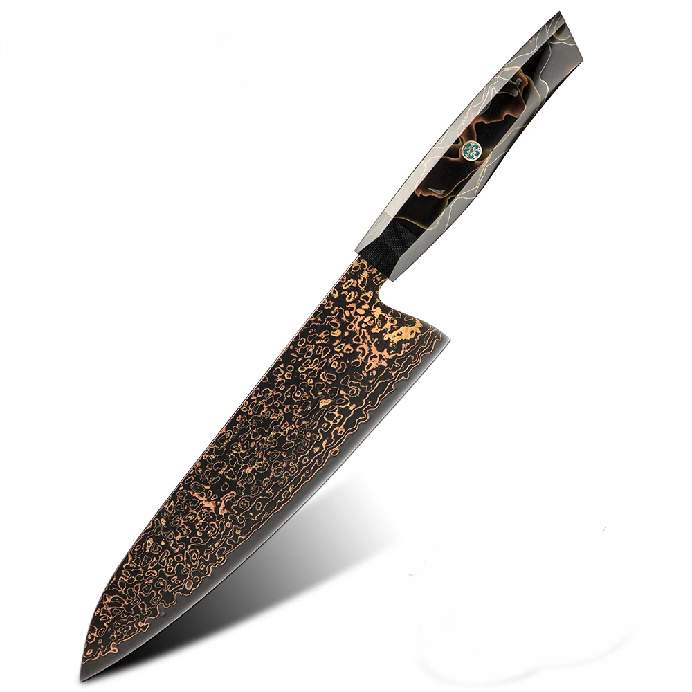 Professional Chef Knife, Hikari Knife - VG-10 Steel with Premium Damascus and Copper Handle - Kitchen Knife - Hikari