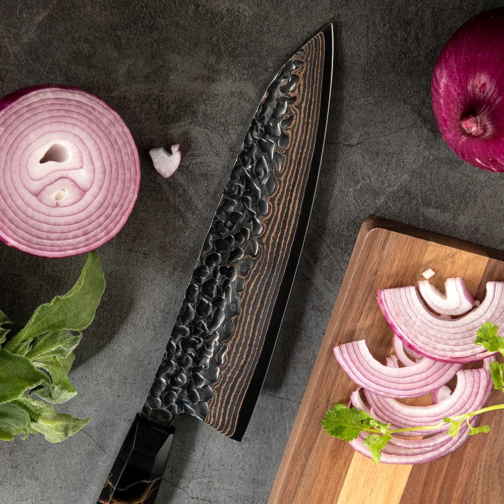 Premium Chef's Knife, Hikari Knife - Japanese Style, VG -10 with Damascus Finish and Copper Handle - Hikari