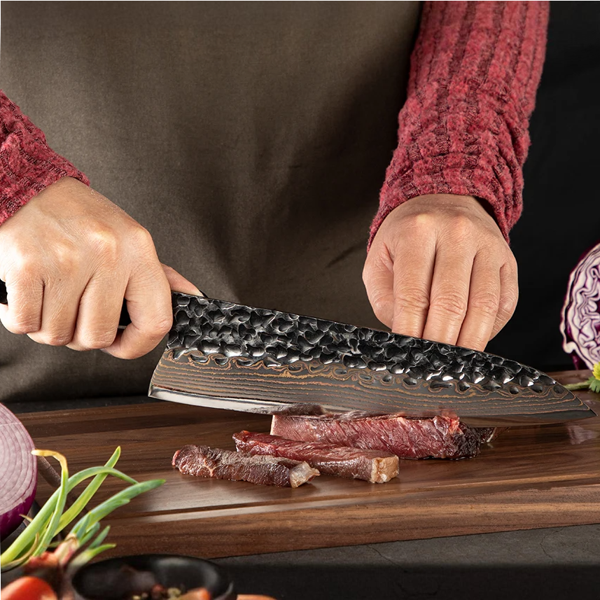 Premium Chef's Knife, Hikari Knife - Japanese Style, VG -10 with Damascus Finish and Copper Handle - Hikari