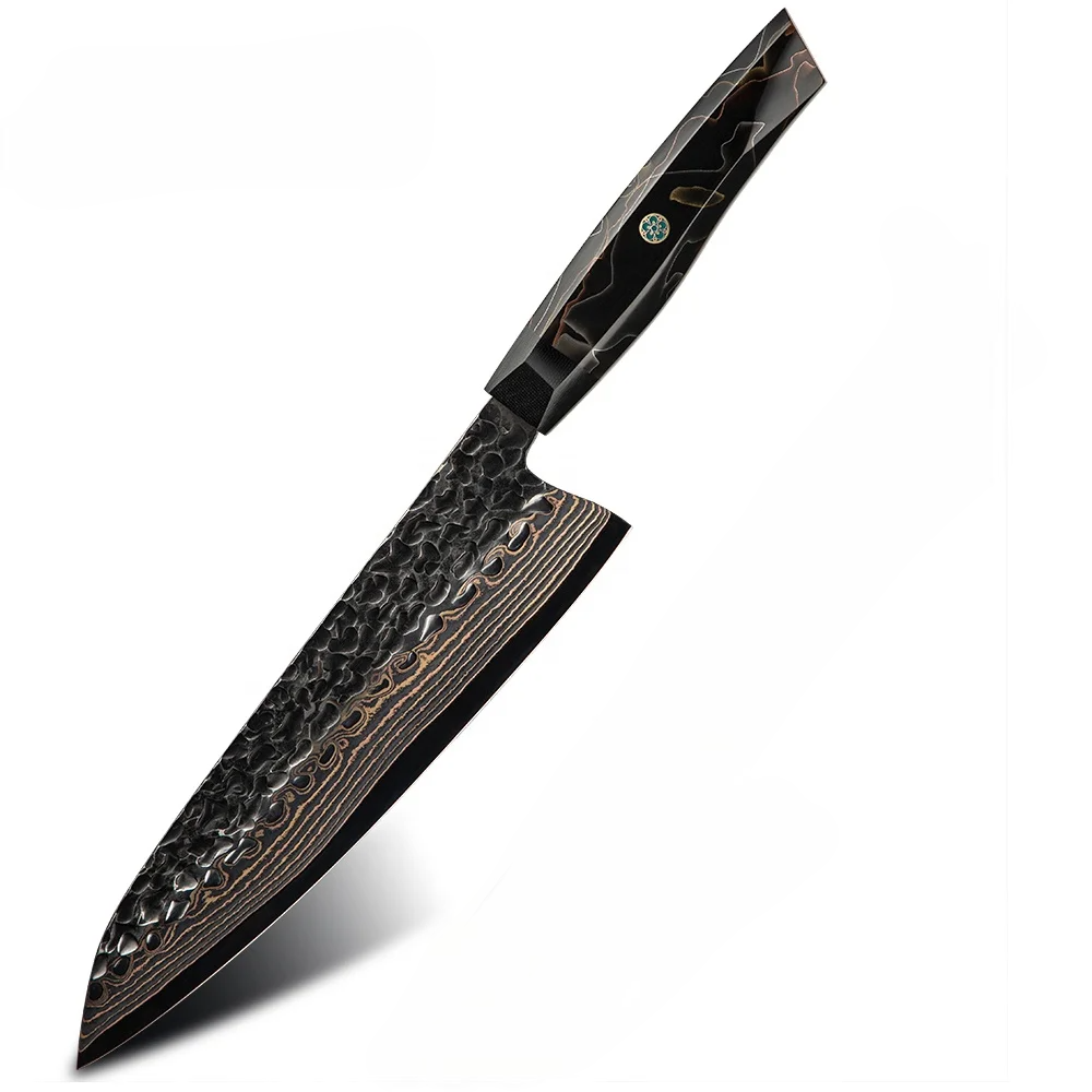 Premium Chef's Knife, Hikari Knife - Japanese Style, VG -10 with Damascus Finish and Copper Handle - Hikari