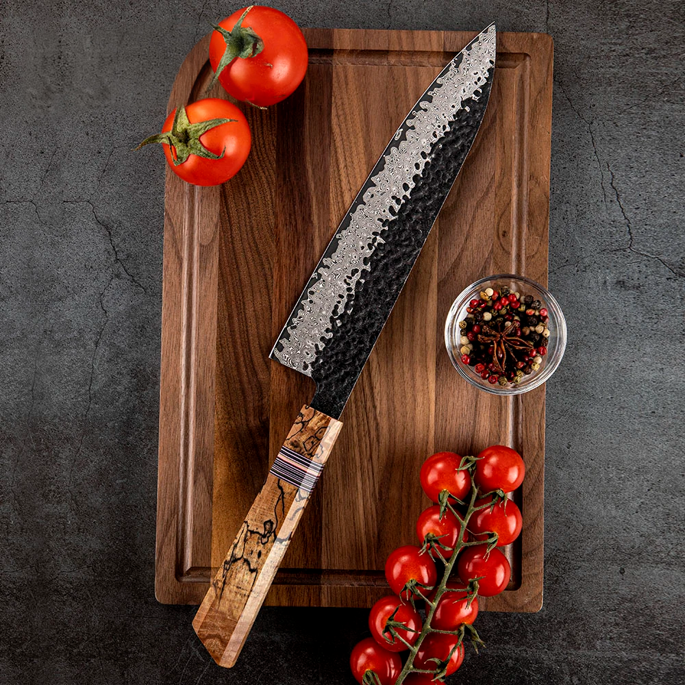 Professional Chef Knife, Hikari Knife - Japanese Style Professional 67-Layer Damascus Steel and Spalted Maple - Hikari