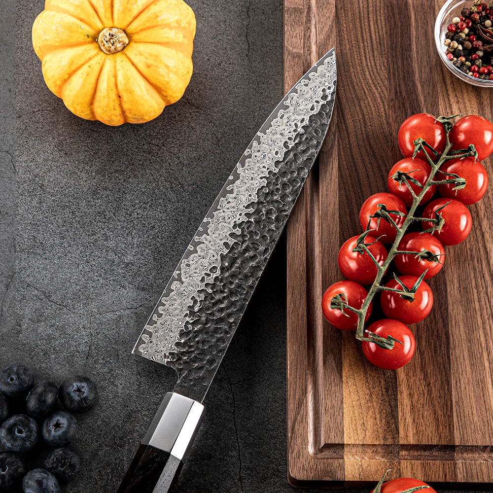 Damascus Chef Knife, Hikari – Versatile, Multipurpose Kitchen Knife with Ergonomic Ebony Handle - Hikari