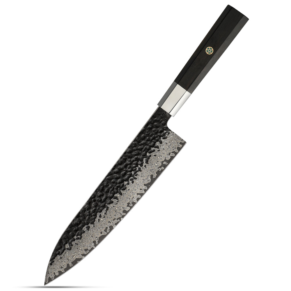 Damascus Chef Knife, Hikari – Versatile, Multipurpose Kitchen Knife with Ergonomic Ebony Handle - Hikari