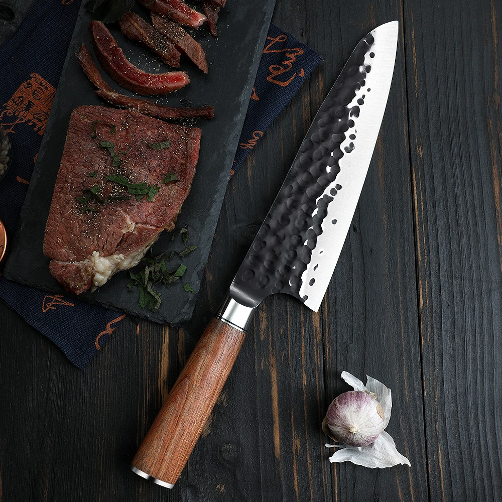 Professional Chef Knife - Multi-Functional Large Carbon Stainless Steel Blade, Precise Slicing, Rosewood Handle - Hikari