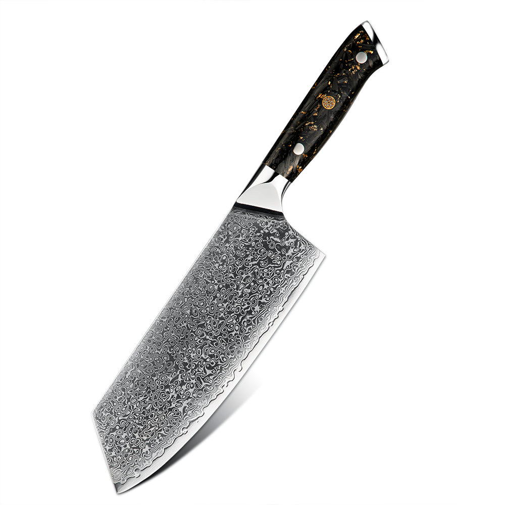 Premium Cleaver, Hikari – Damascus VG -10 Blade, Carbon Fiber Handle, Heavy -Duty Knife for Chopping and Slicing - Hikari