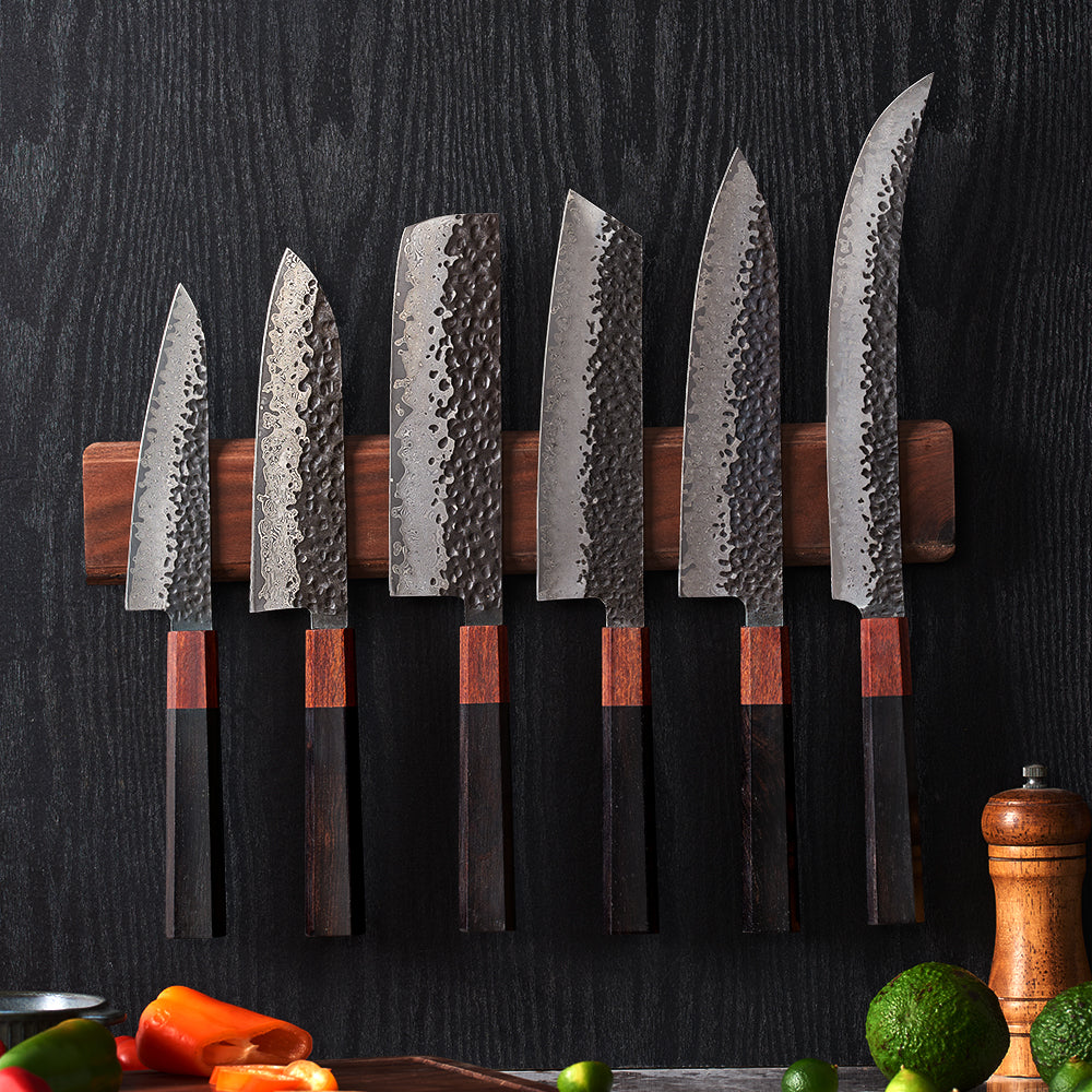 Sada profesionálních japonských nožů Premium Knives Collection - univerzální damaškové nože s ebenovou rukojetí pro přesné krájení a dekorativní řezání - Hikari