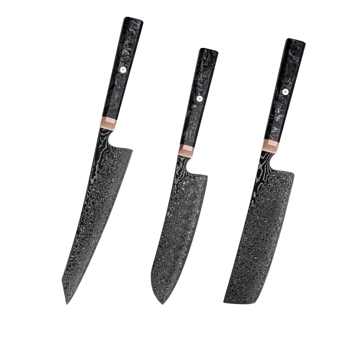 Sada nožů Hikari All-Black z damaškové oceli s karbonovými rukojeťmi H352