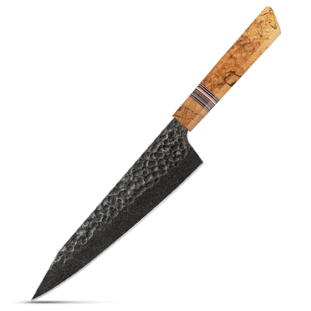 kiritsuke knife with premium materials on white bakground