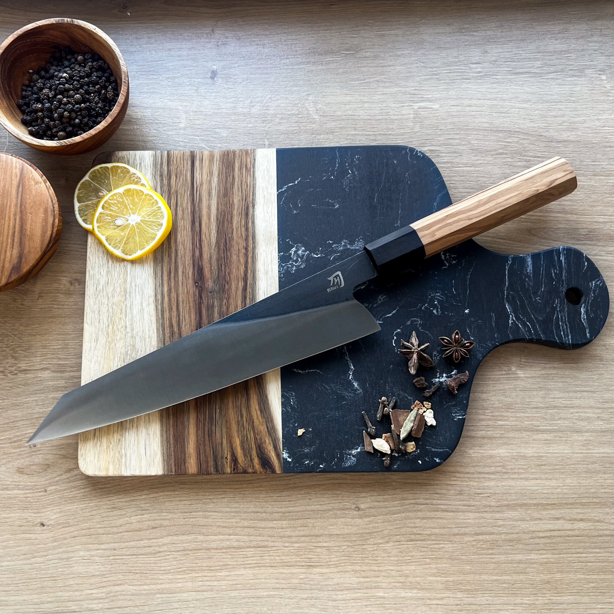 Kiritsuke Knife, Hikari - Japanese Style Kitchen Knife, Professional Stainless Steel with Olive Wood - Hikari
