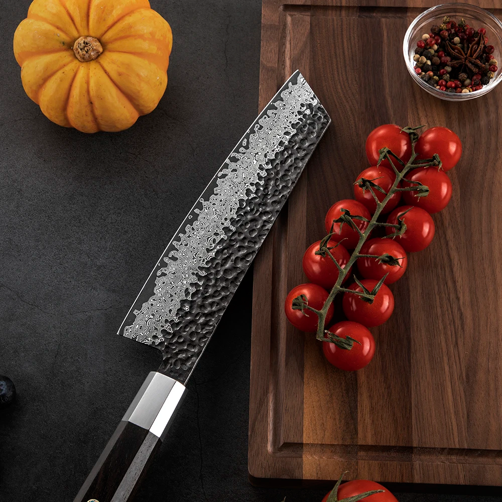 Professional Kiritsuke Knife, Hikari – All-Purpose Kitchen Knife with VG -10 Core and Damascus Steel, Ebony handle - Hikari