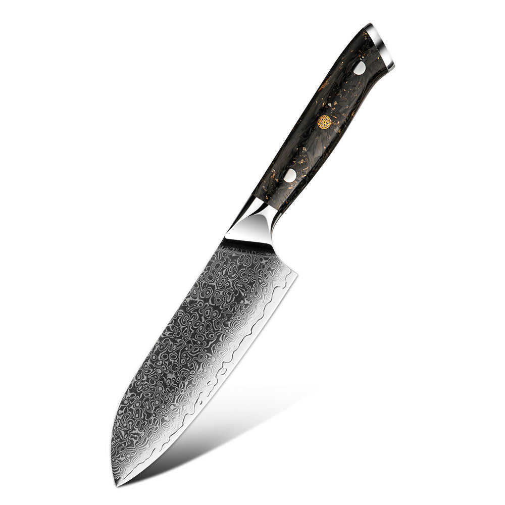 Professional Santoku Knife, Hikari – 13 cm Damascus Steel Blade, Universal Knife for Slicing Meat, Fish, and Vegetables - Hikari