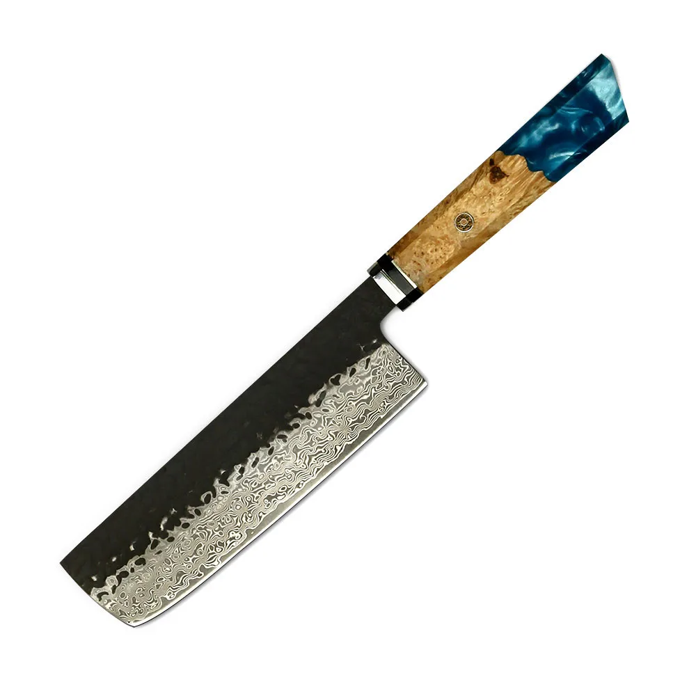 Kuchyňský nůž Nakiri - čepel z damaškové oceli VG -10, ergonomická rukojeť z burelu, profesionální nůž na zeleninu - Hikari