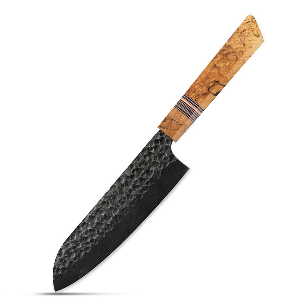Santoku [Multi-Purpose Knife] - Santoku Kitchen Knife, Hikari – Japanese Style All-Purpose Knife with High Carbon Steel Blade and Spalted Maple Handle - Hikari