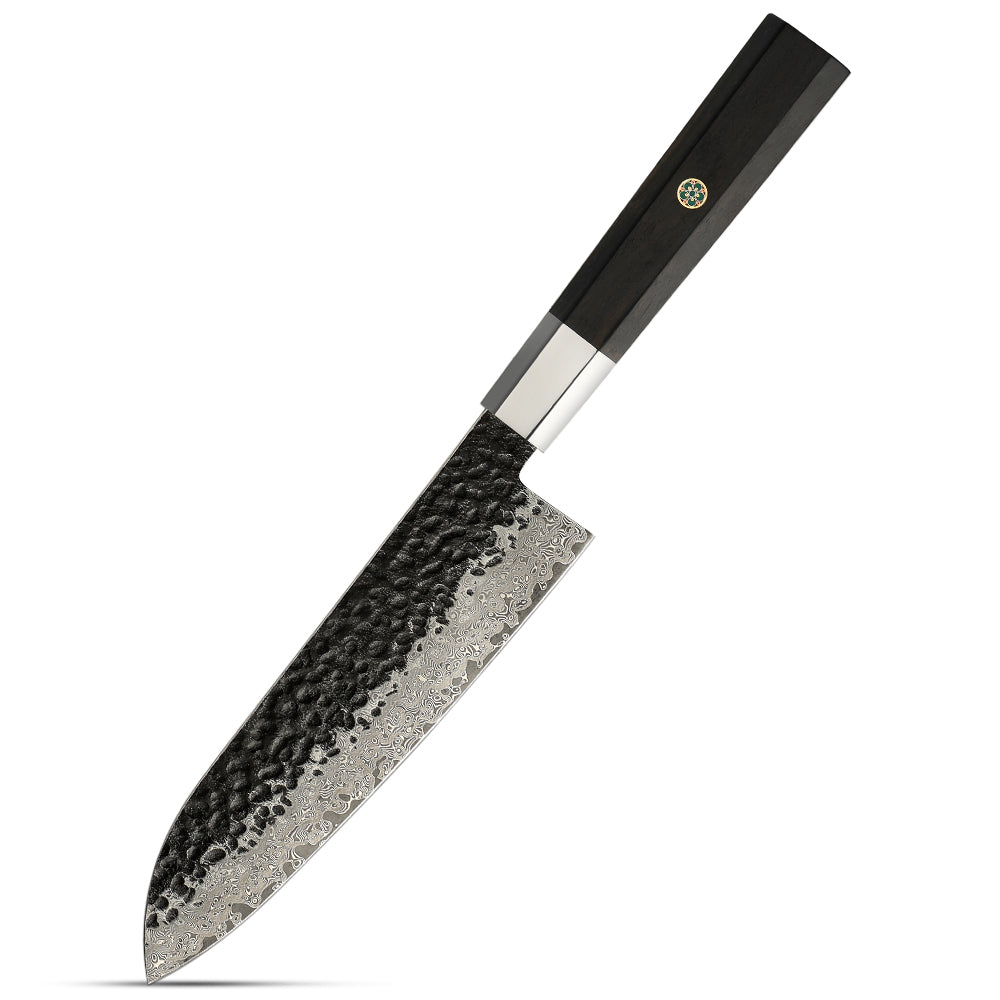 Professional Santoku Knife, Hikari  – Damascus Steel Blade, Ebony Handle, Multipurpose Knife - Hikari