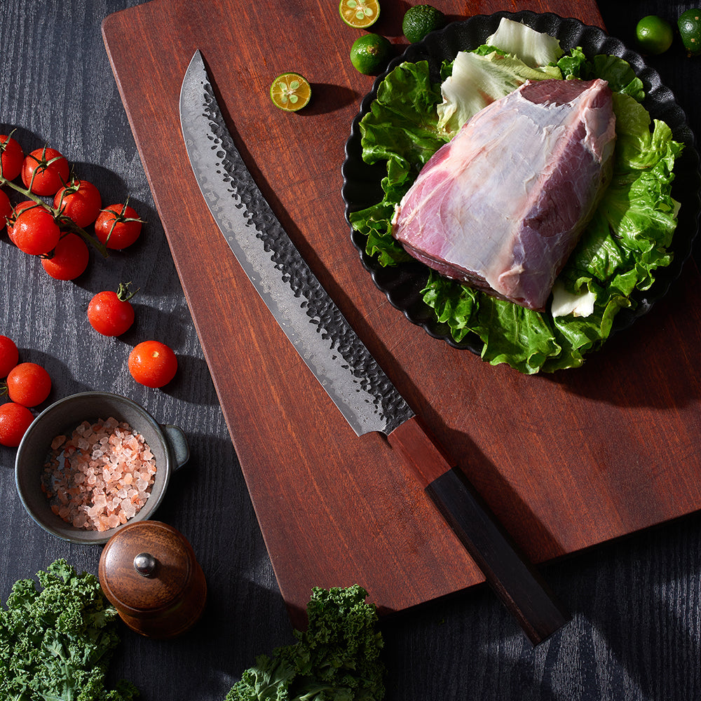 Slaughter Knife – Damascus Steel Knife with Ebony Handle for Meat Processing, Deboning, and Trimming - Hikari