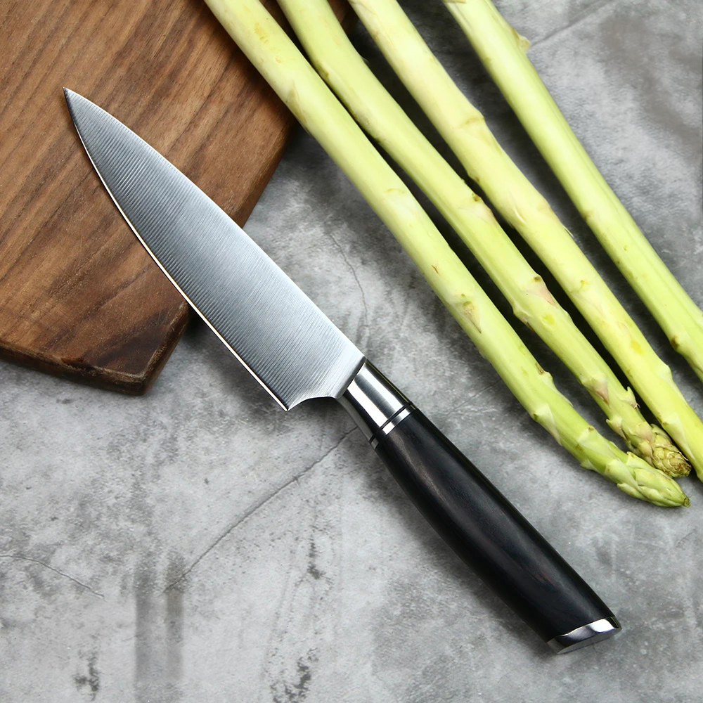 Petty / Small Kitchen Knife, Hikari –  German Steel Blade and Black Pakkawood Handle for Small Chopping Tasks - Hikari