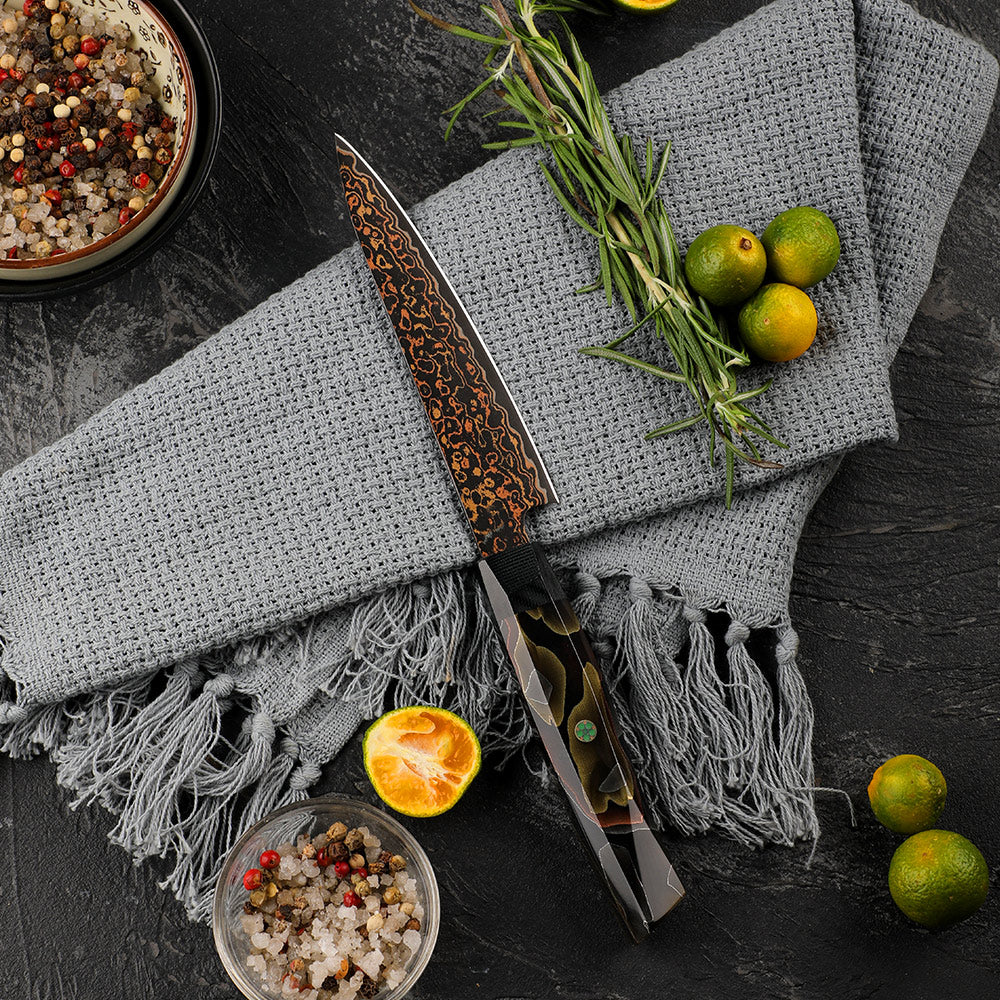 Petty / Utility [Small Knives] - Premium Utility Knife – VG -10 with Copper Damascus Steel – Versatile Kitchen Knife for Precision Cutting - Hikari 